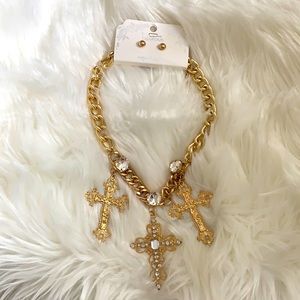 Triple cross fashion necklace